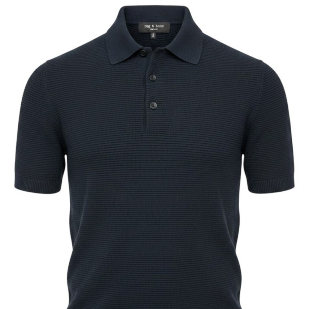 Rag and Bone Polo Shirt Mens XS Black 100 Cotton Textured Knit Short Sleeve Top